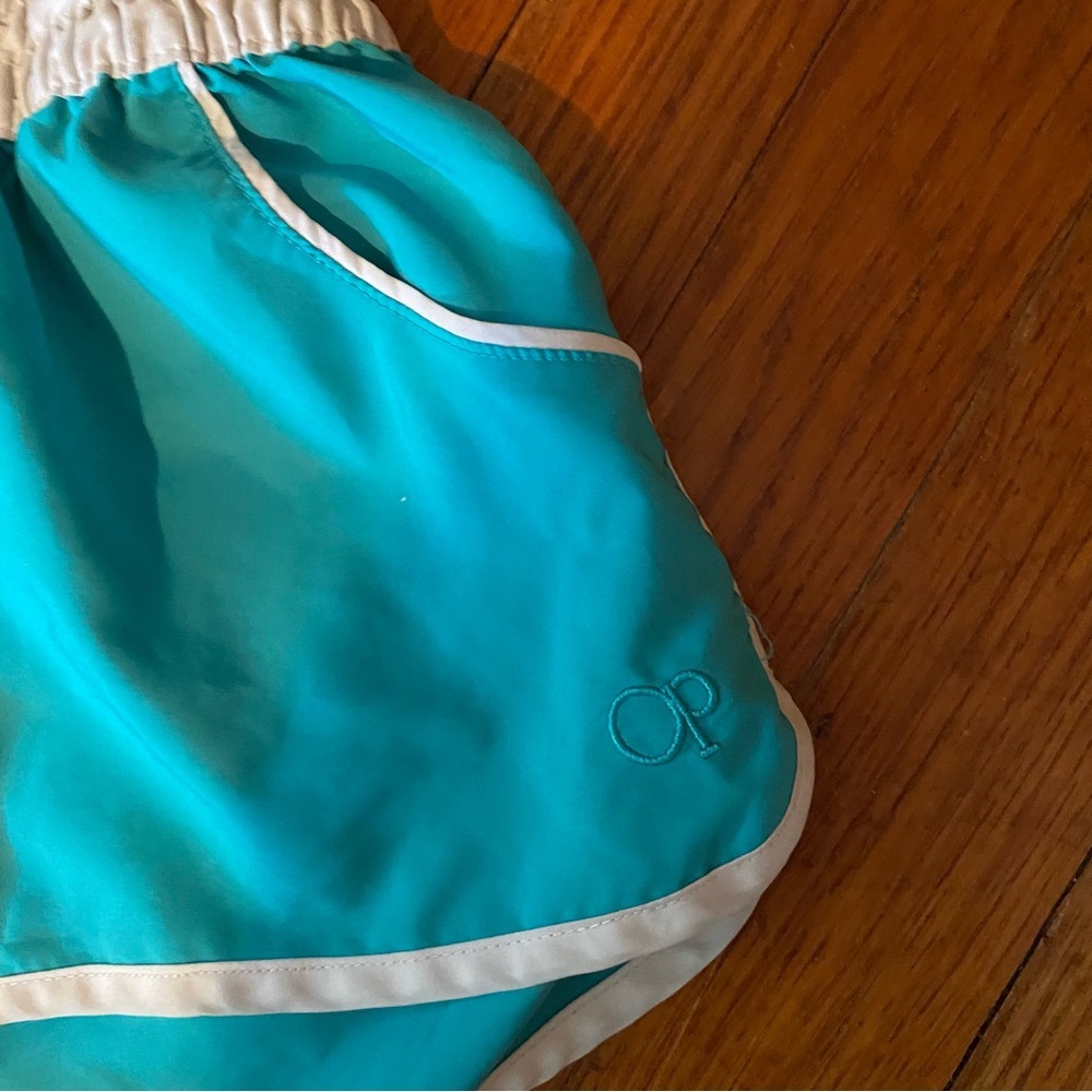 OP Women's/Kids Turquoise and White Athletic Shorts - Picture 2 of 7